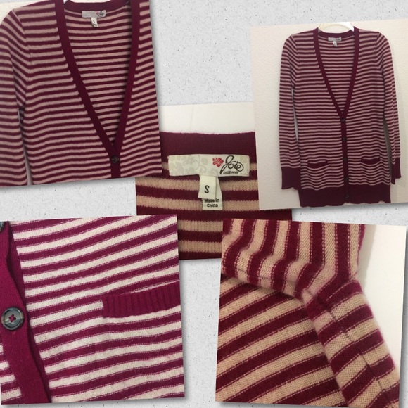 Joie 100% Cashmere Long Cardigan Stripes Pockets - Picture 7 of 8